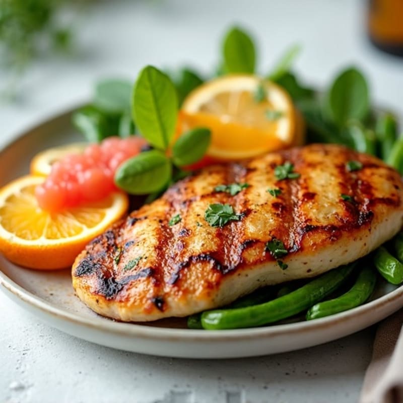 Grilled Chicken Breast with Roasted Green Beans and Citrus Salad