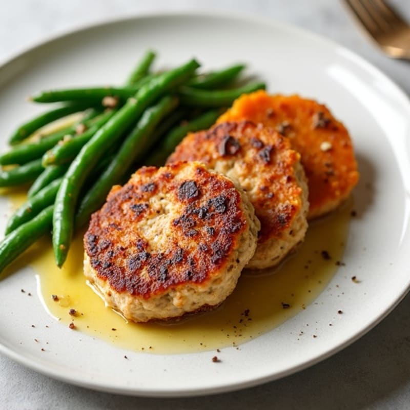 Seared Turkey Patties with Roasted Sweet Potato and Green Beans