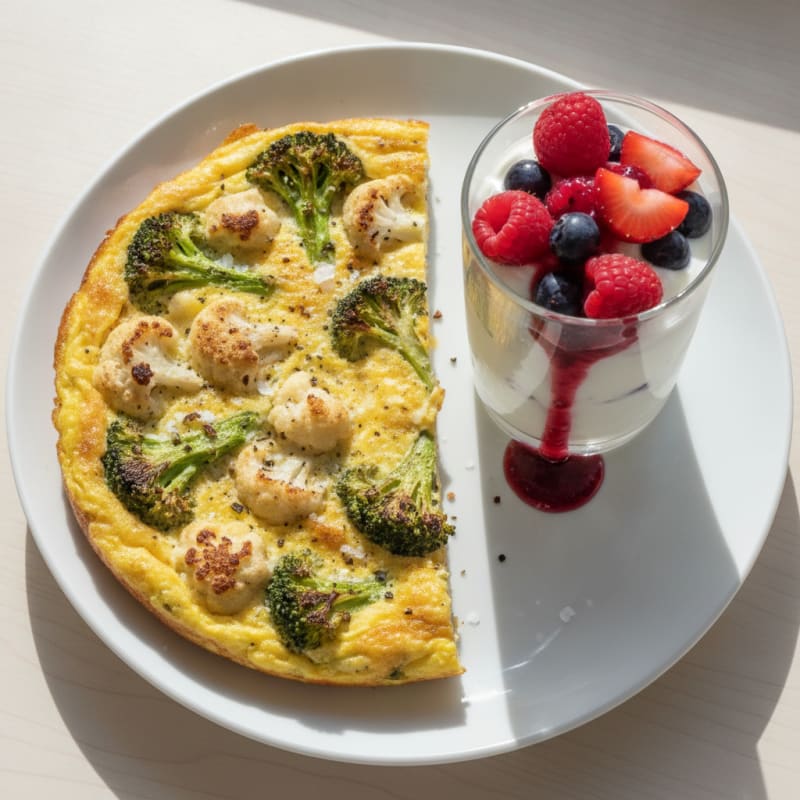 Broccoli and Cauliflower Frittata with Berry Yogurt Parfait