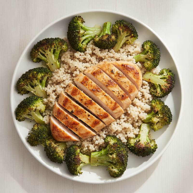 Grilled Chicken Breast with Roasted Broccoli and Quinoa
