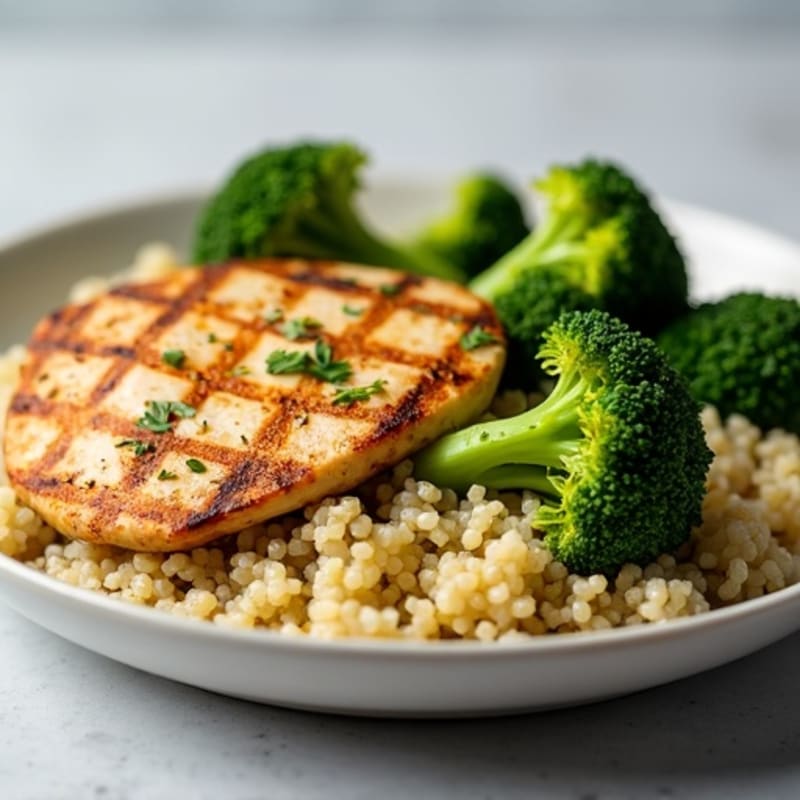 Grilled Chicken Breast with Quinoa and Roasted Broccoli