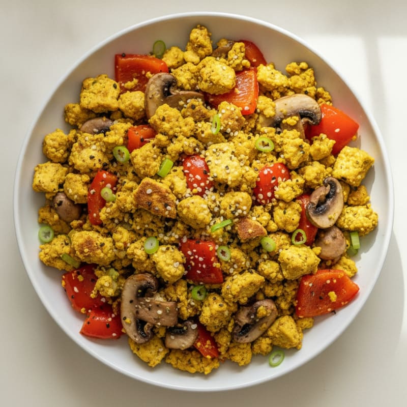Savory Chickpea and Tofu Scramble with Roasted Vegetables
