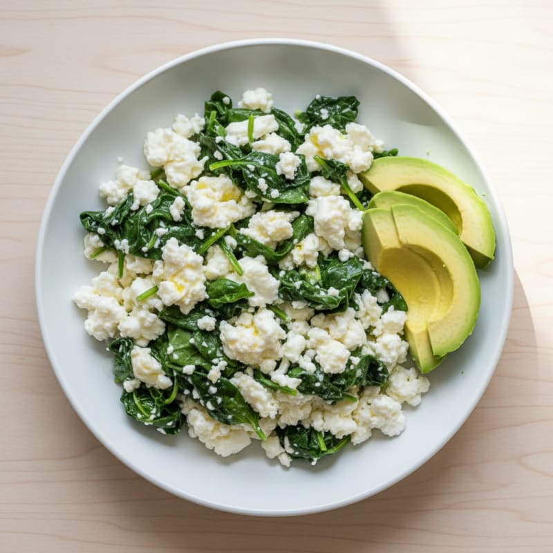 Egg White and Spinach Scramble with Cottage Cheese