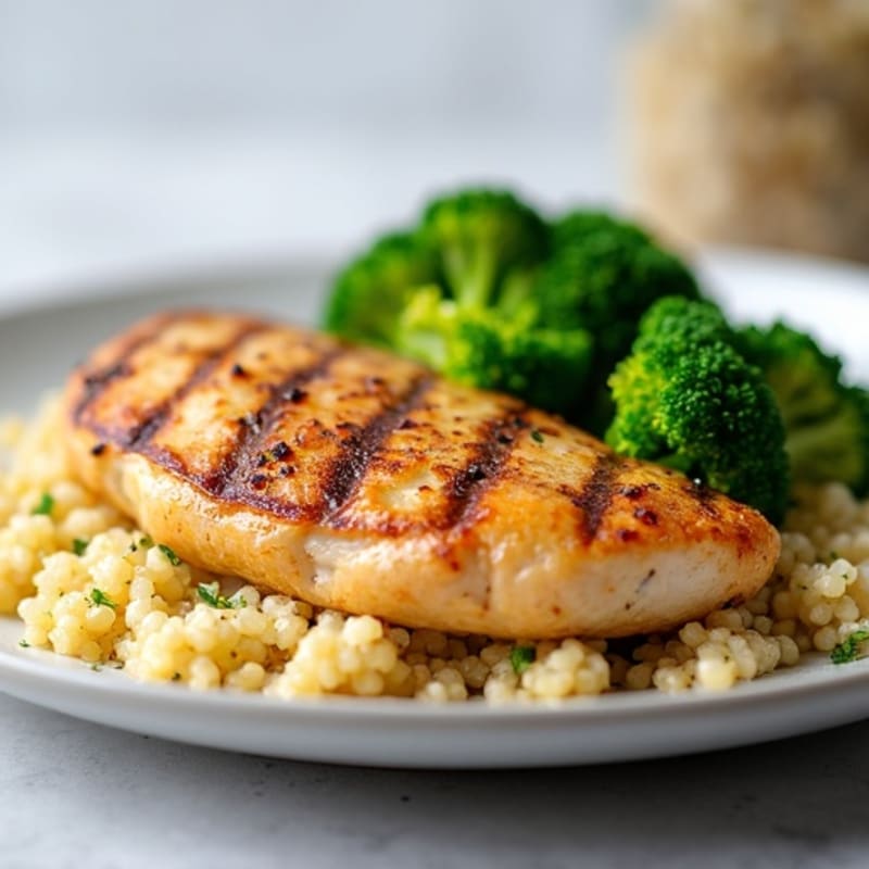 Grilled Chicken Breast with Quinoa and Steamed Broccoli