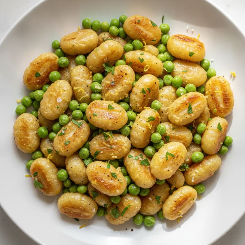 Lemon Herb Gnocchi with Edamame and Peas