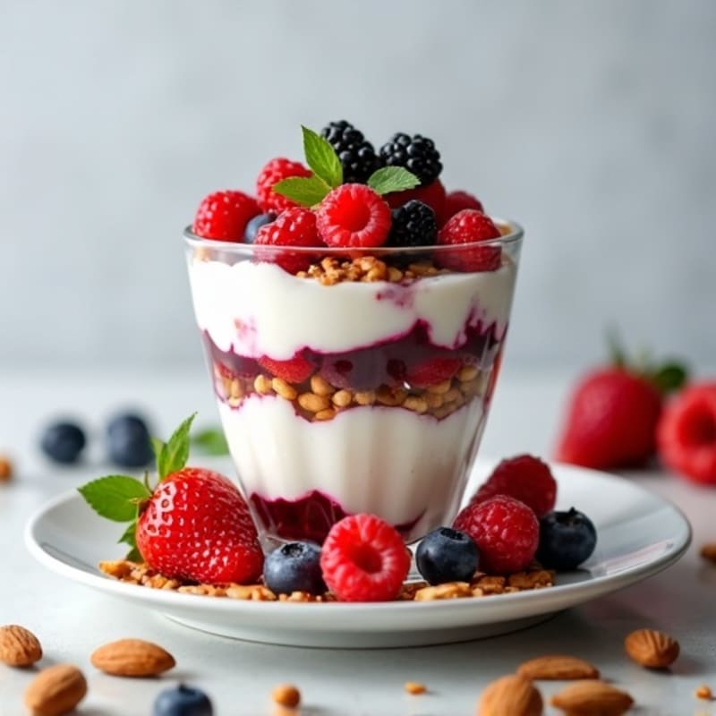Greek Yogurt Parfait with Mixed Berries and Crunchy Almonds