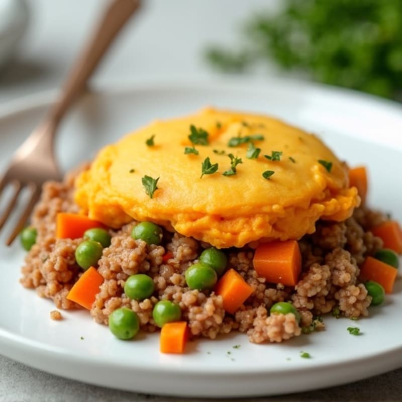 Healthy Ground Turkey Shepard's Pie with Creamy Sweet Potato Topping