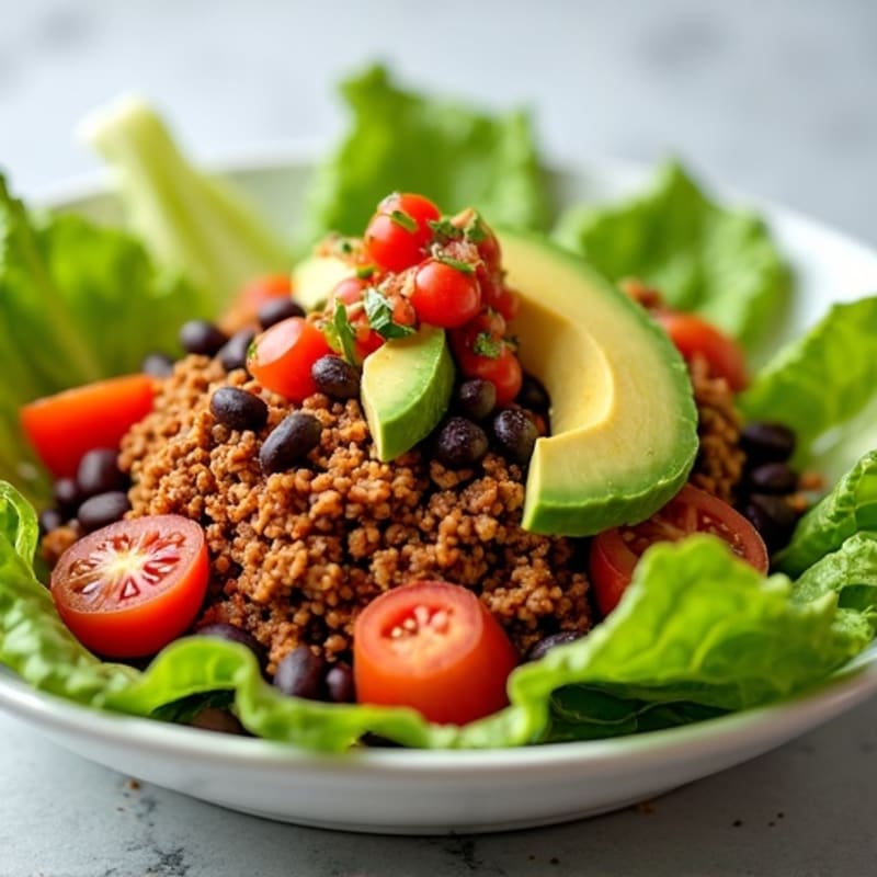 Spicy Ground Turkey Taco Salad with Fresh Romaine and Creamy Avocado