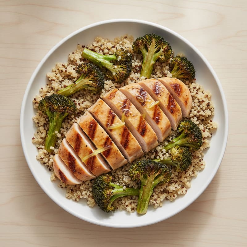 Grilled Chicken Breast with Quinoa and Roasted Broccoli