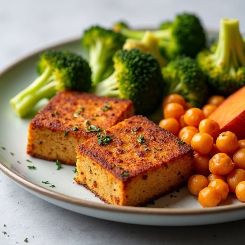 Crispy Baked Tofu with Roasted Broccoli and Sweet Potatoes
