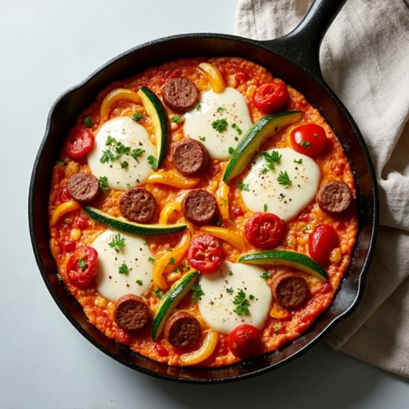 Chicken Sausage Pizza Skillet with Roasted Vegetables