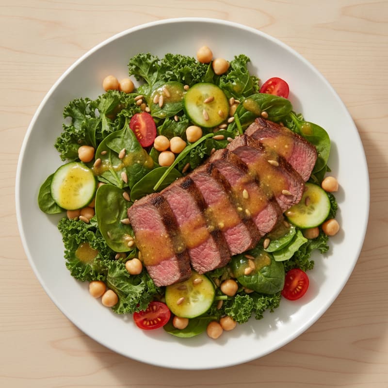 Seared Steak Salad with Chickpeas and Mixed Greens