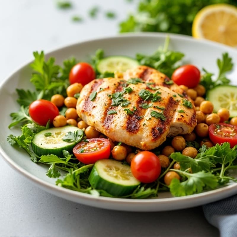 Lemon-Herb Grilled Chicken and Crispy Chickpea Salad
