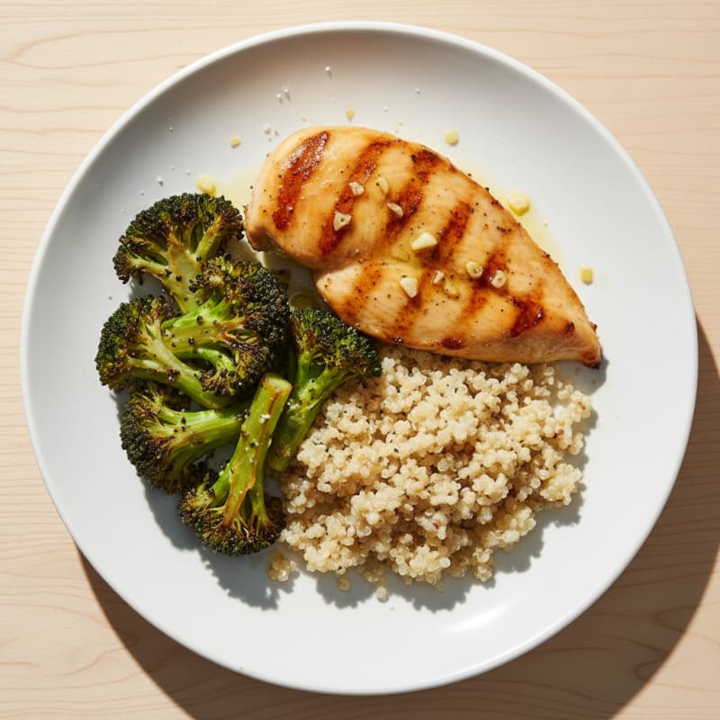 Grilled Chicken Breast with Roasted Broccoli and Quinoa
