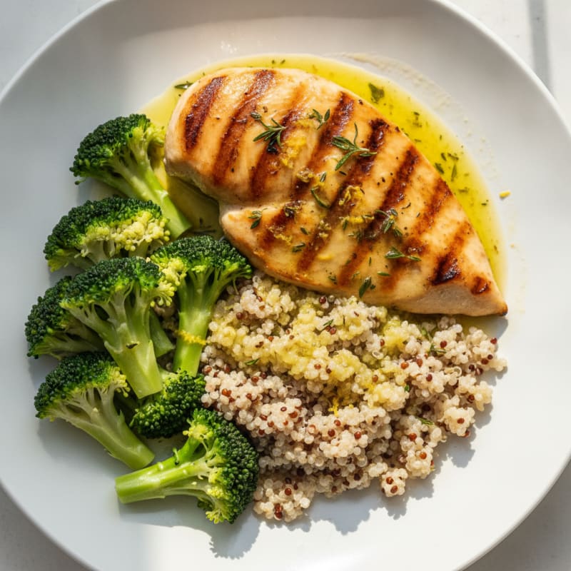 Grilled Chicken Breast with Quinoa and Steamed Broccoli