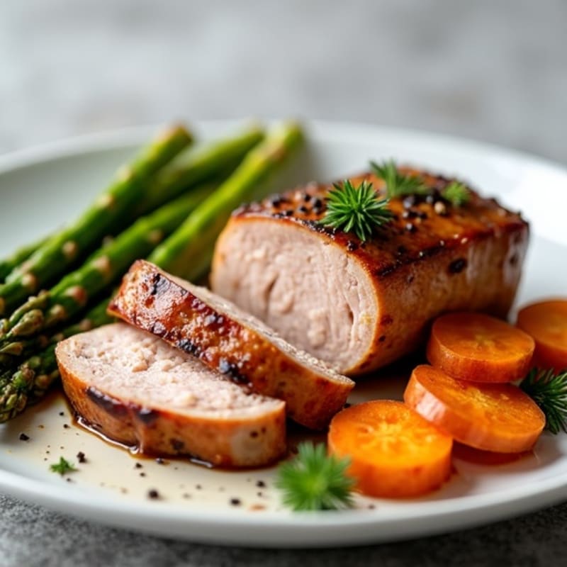 Tender Pork Tenderloin with Roasted Asparagus and Sweet Potato