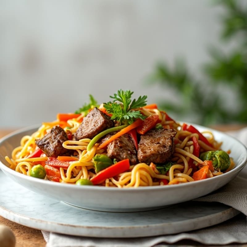 Lean Beef and Vegetable Stir-Fry with Rice Noodles