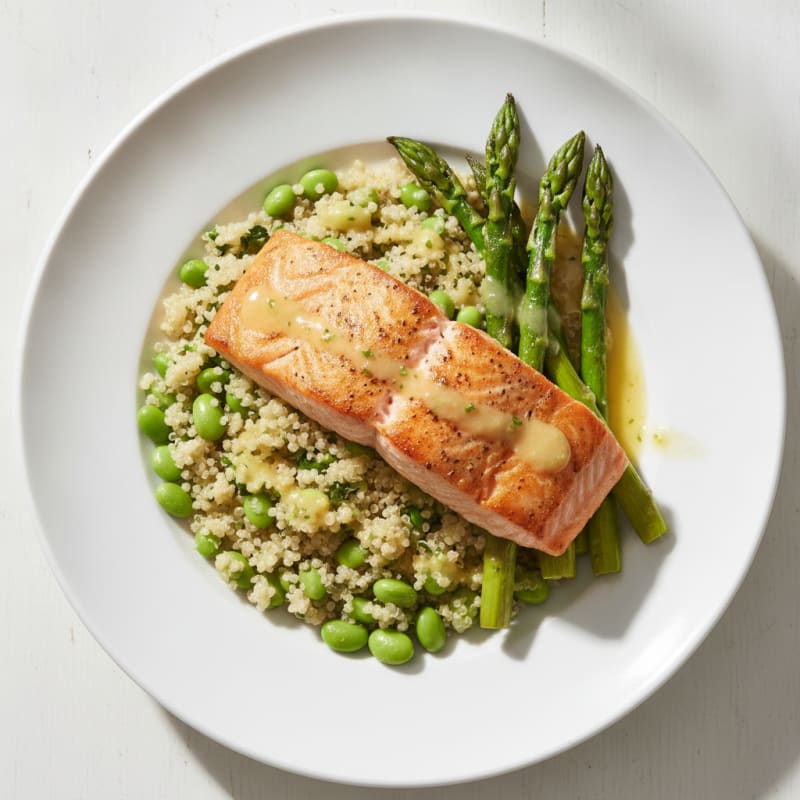 Seared Salmon with Roasted Vegetables and Quinoa