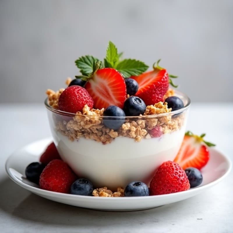 Greek Yogurt Parfait with Protein Granola and Mixed Berries
