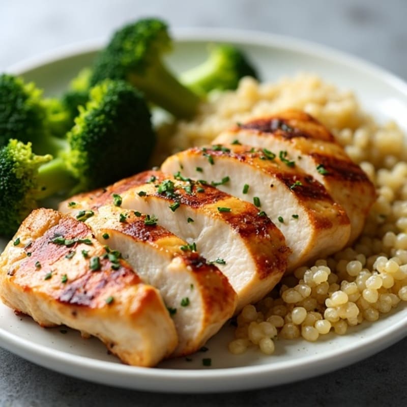 Grilled Chicken Breast with Roasted Broccoli and Quinoa