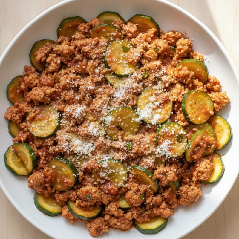 Lean Ground Turkey and Zucchini Skillet with Tomato Pasta Sauce