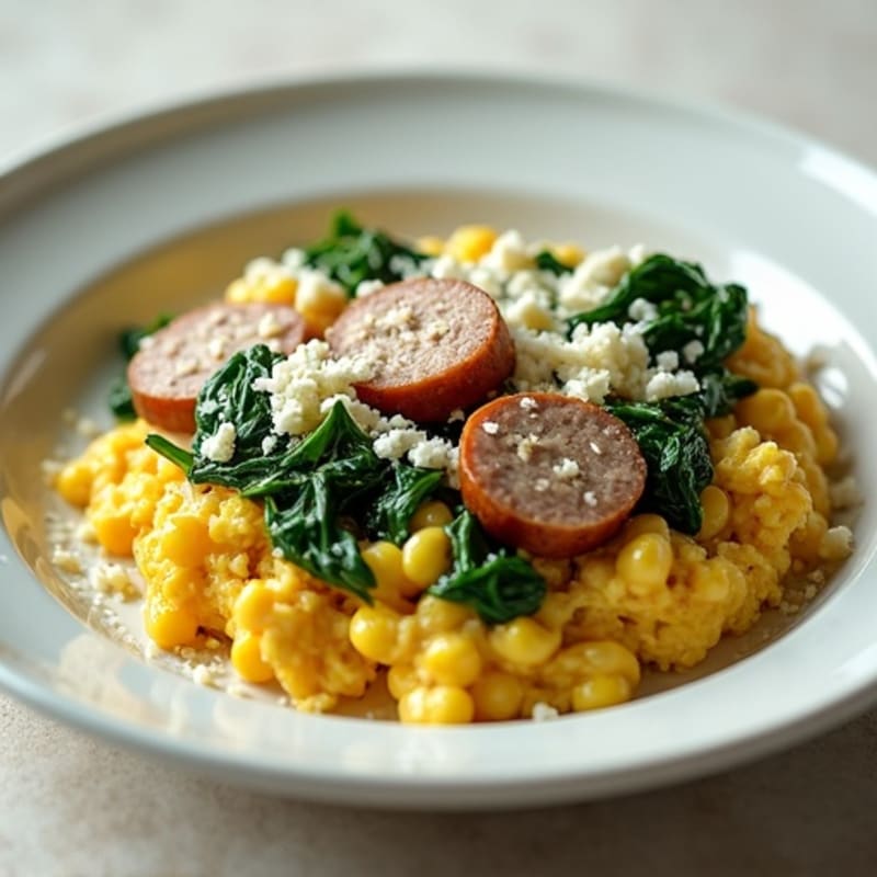 Egg White and Turkey Sausage Scramble with Sautéed Spinach