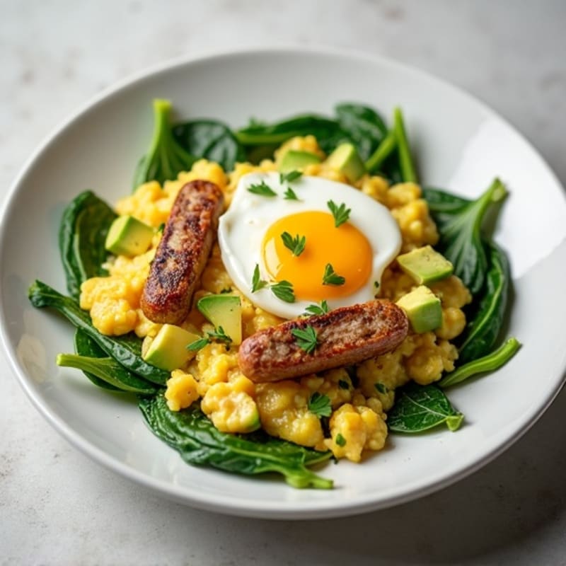Egg White Scramble with Turkey Sausage and Spinach