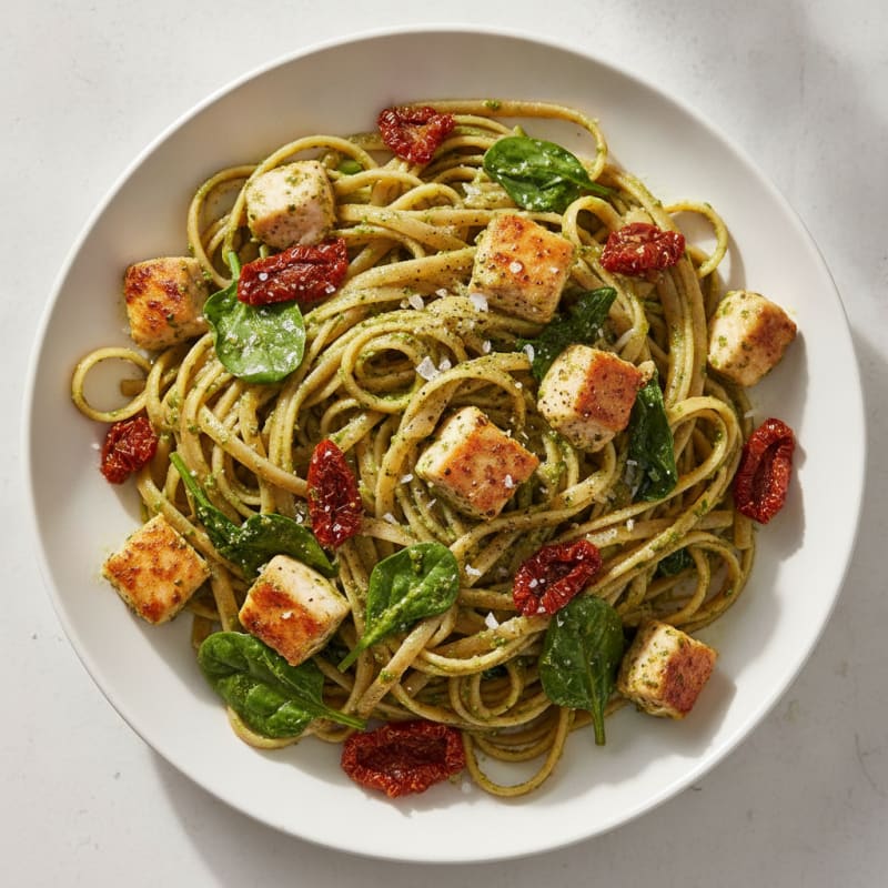Pesto Chicken Linguine with Sun-Dried Tomatoes
