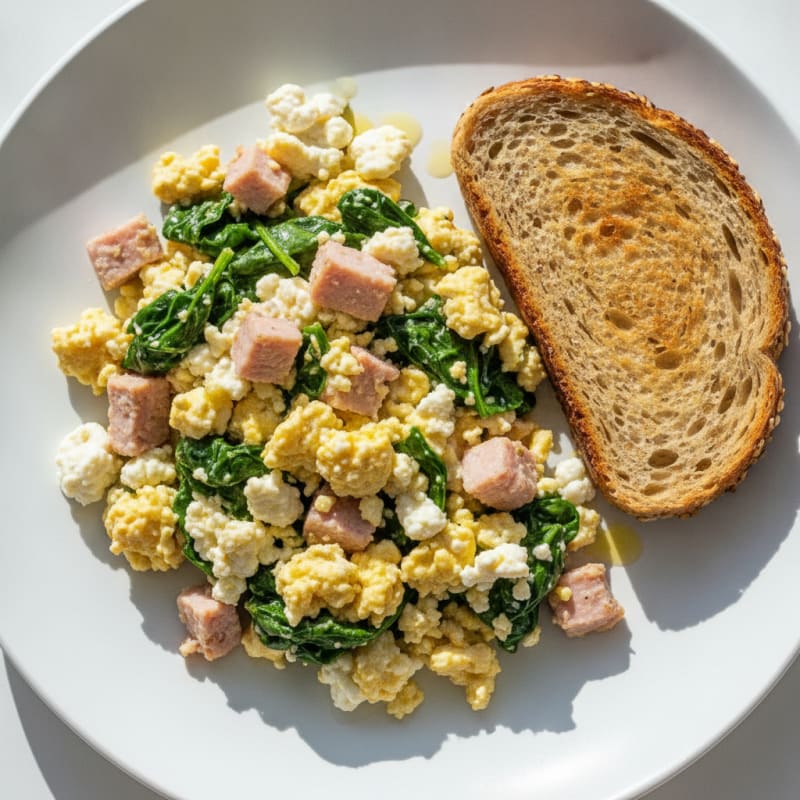 Cottage Cheese Scramble with Spinach and Smoked Turkey
