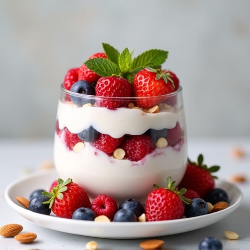 Greek Yogurt Protein Parfait with Mixed Berries and Almonds