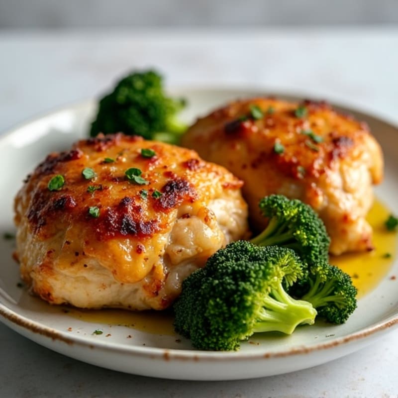 Crispy Roasted Chicken Thighs with Roasted Broccoli