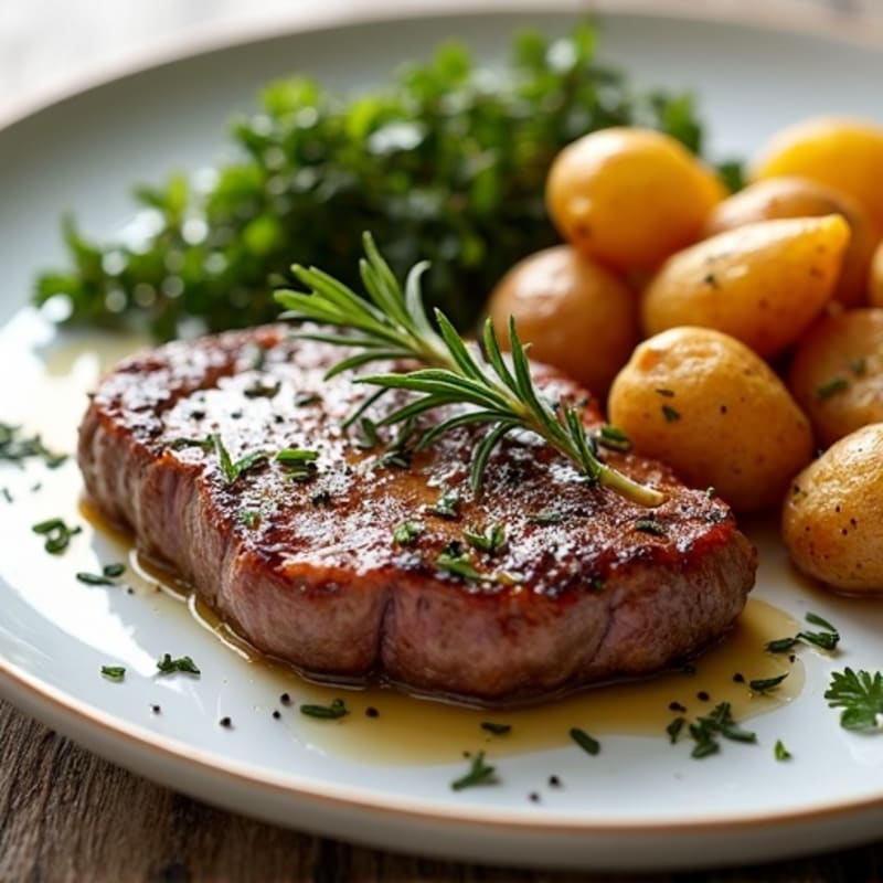 Garlic Herb Pan-Seared Steak with Crispy Roasted Potatoes