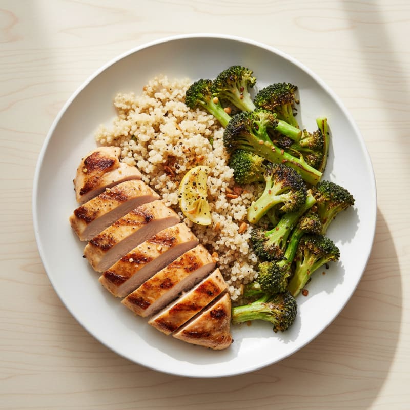 Grilled Chicken and Quinoa Bowl with Roasted Broccoli