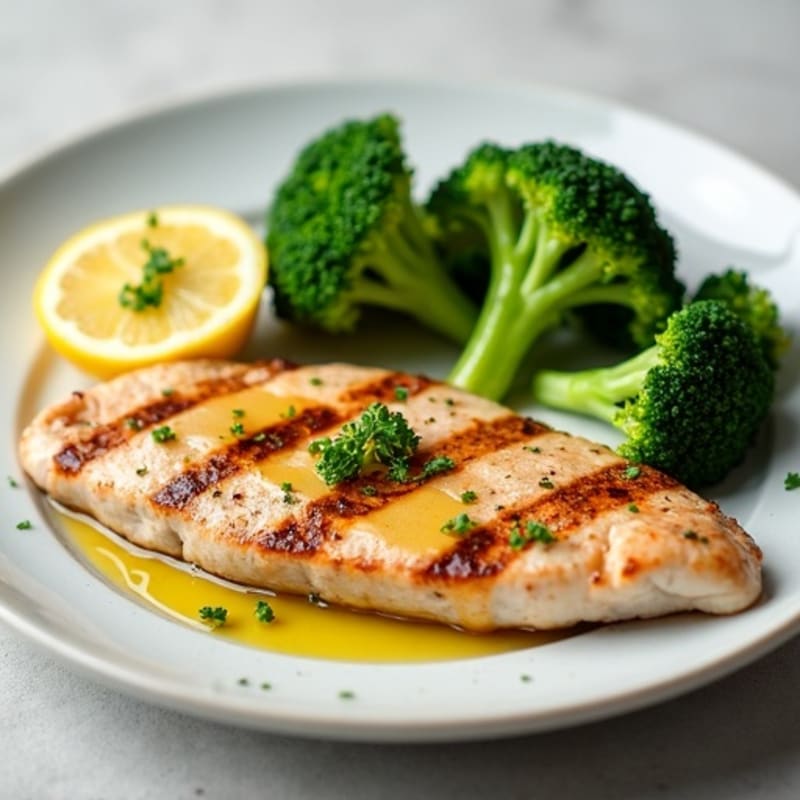 Seared Turkey Breast with Steamed Broccoli and Lemon
