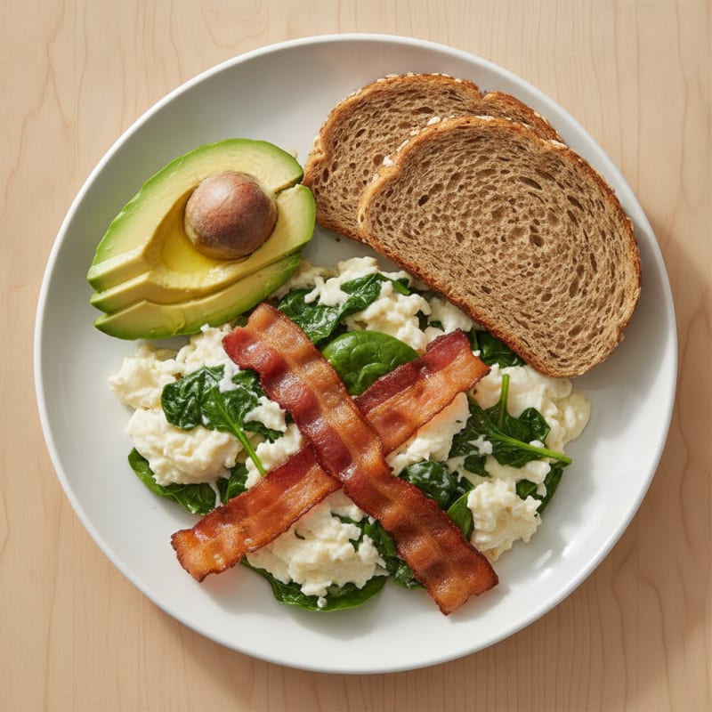 Egg White Spinach Scramble with Turkey Bacon