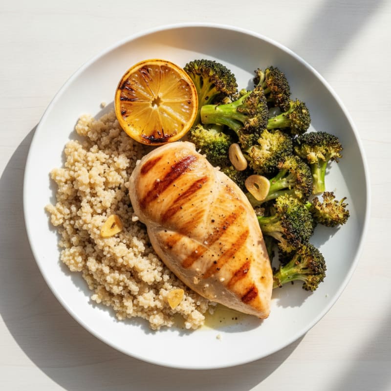 Grilled Chicken Breast with Roasted Broccoli and Quinoa