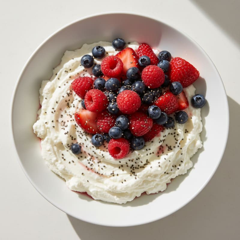 Greek Yogurt Bowl with Soft Cheese, Mixed Berries and Chia Seeds