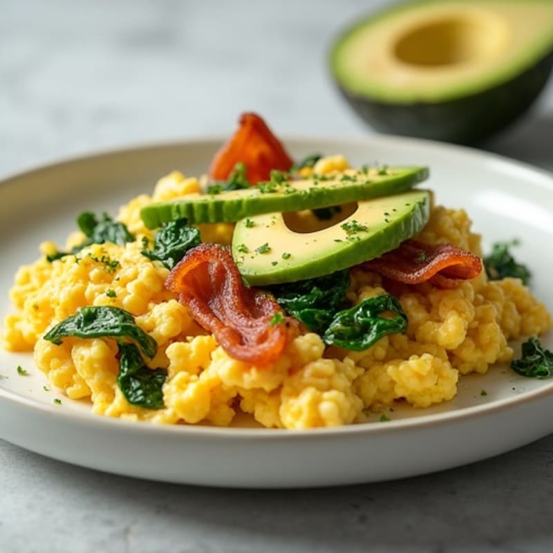 Cottage Cheese Egg Scramble with Spinach and Turkey Bacon