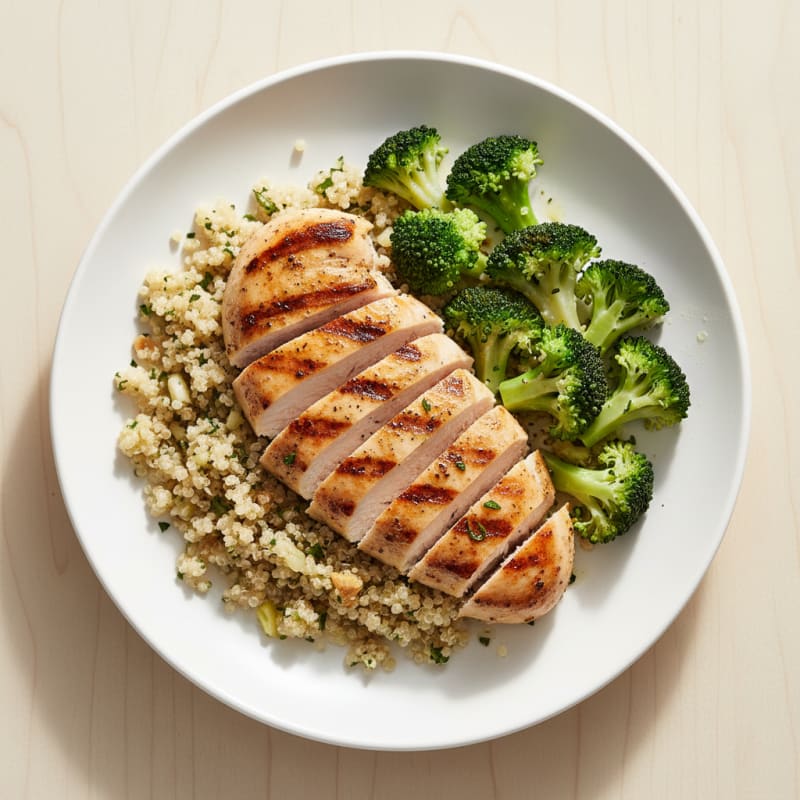 Grilled Chicken Breast with Quinoa and Steamed Broccoli
