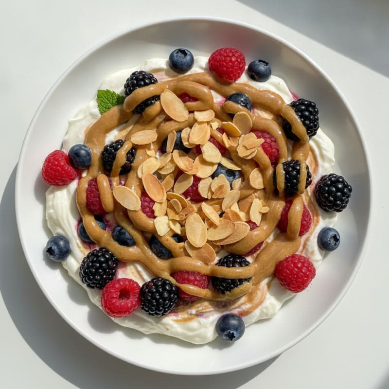 Greek Yogurt Protein Parfait with Mixed Berries and Almond Butter