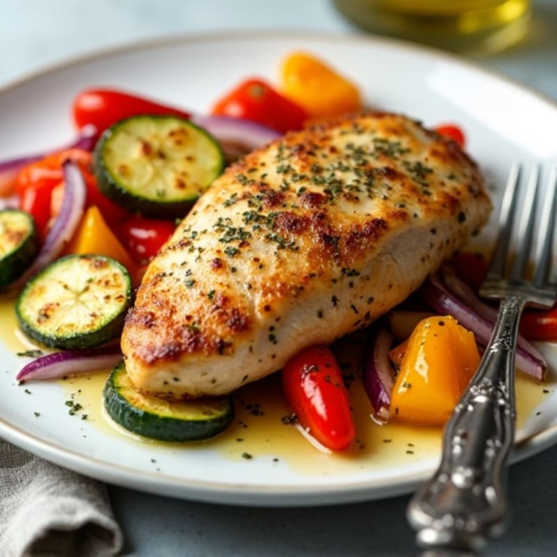 Herb-Crusted Sheet Pan Chicken with Roasted Rainbow Vegetables