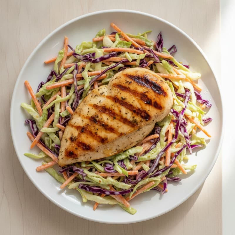 Grilled Chicken Breast with Crunchy Cabbage Slaw