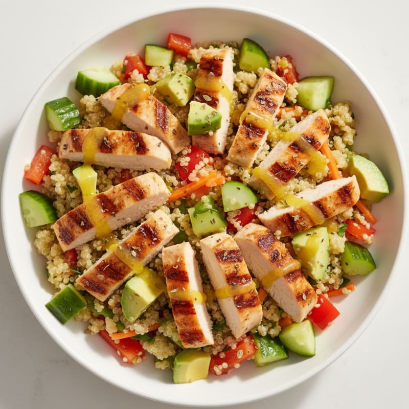 Grilled Chicken and Quinoa Bowl with Crunchy Veggies