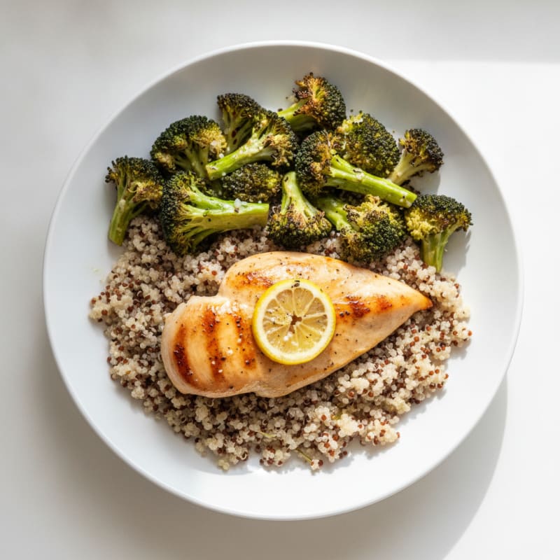 Grilled Chicken Breast with Roasted Broccoli and Quinoa