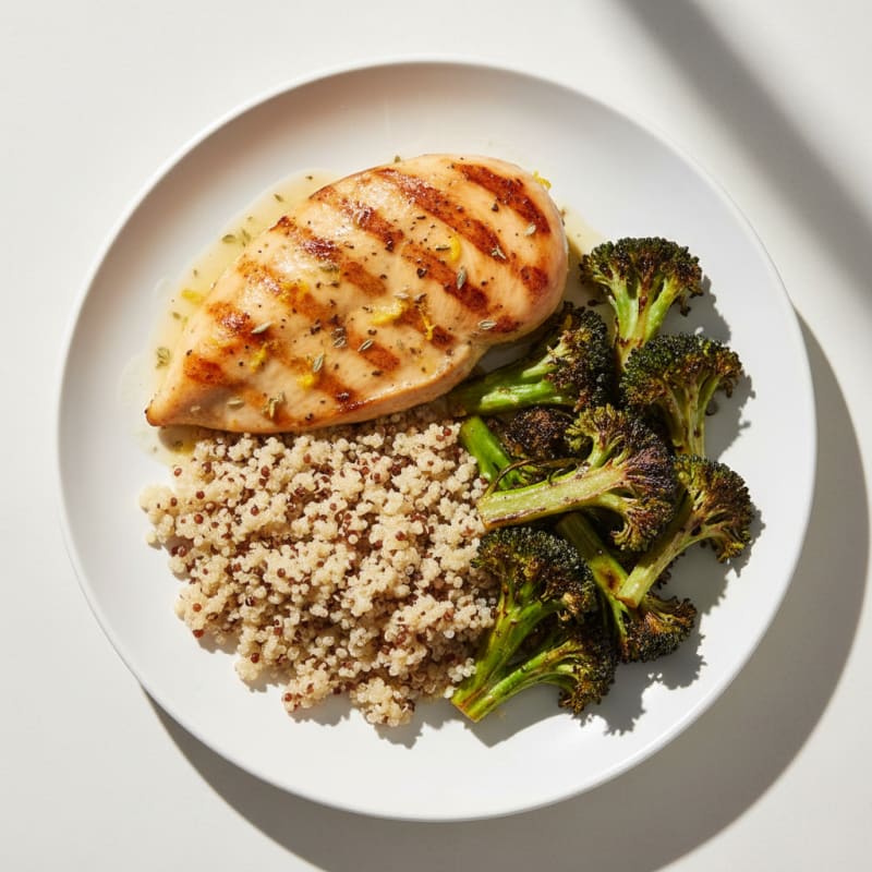 Grilled Chicken Breast with Quinoa and Roasted Broccoli