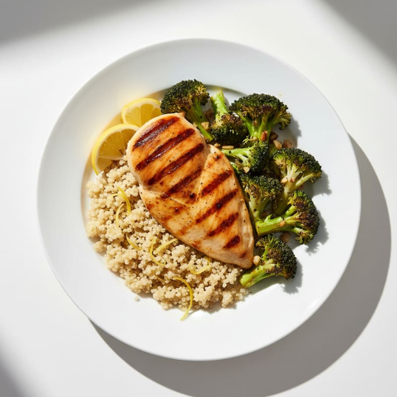Grilled Chicken Breast with Quinoa and Roasted Broccoli