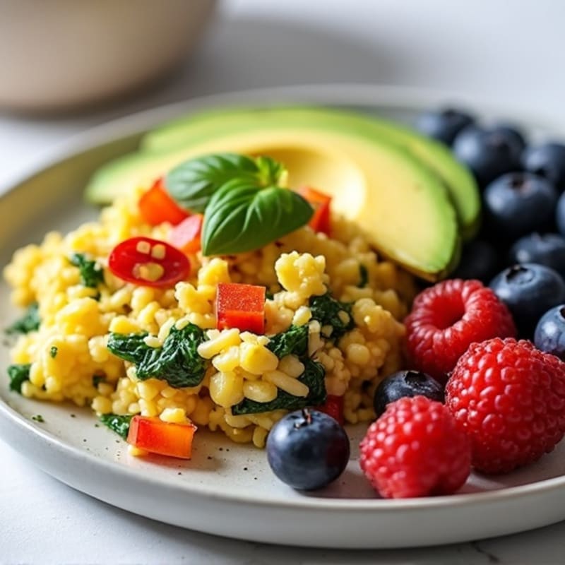 Egg White Veggie Scramble with Fresh Berries
