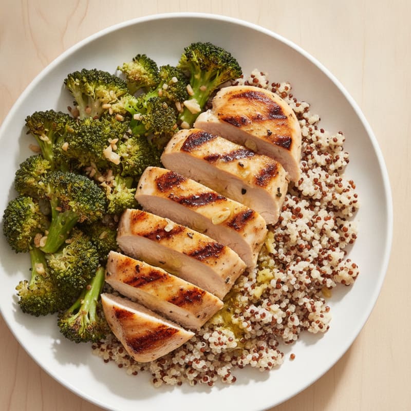 Grilled Chicken Breast with Quinoa and Roasted Broccoli