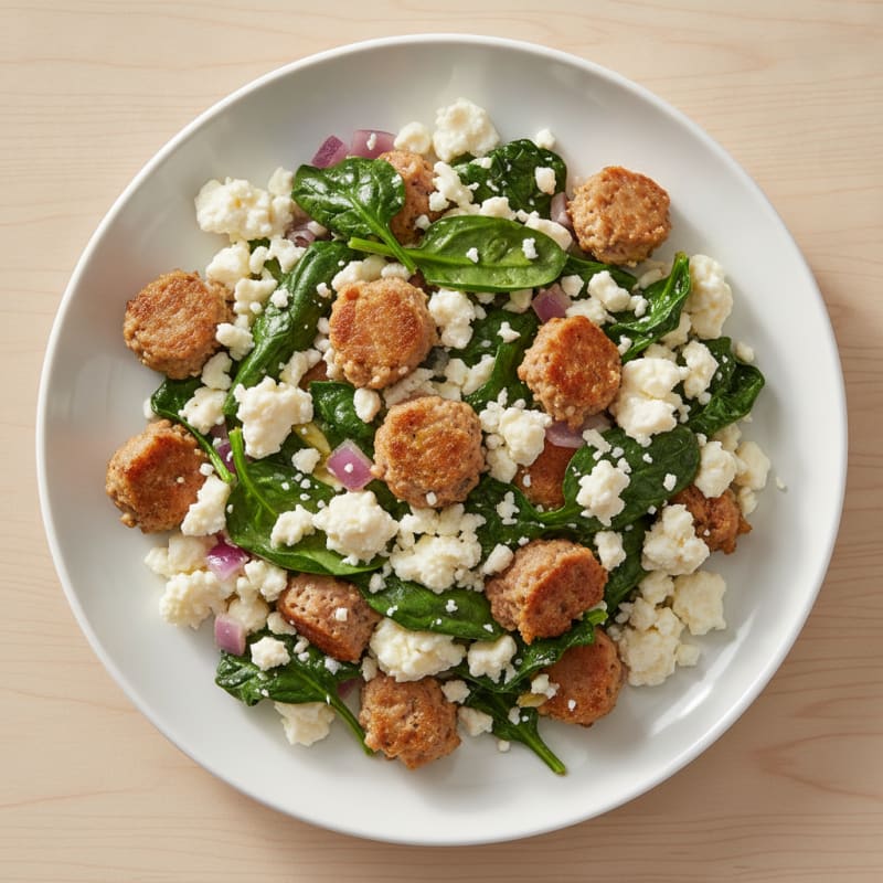 Egg White and Turkey Sausage Scramble with Spinach and Feta