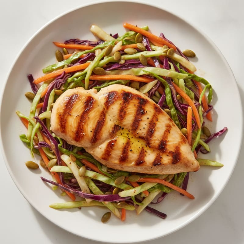 Grilled Chicken Breast with Crunchy Cabbage Slaw